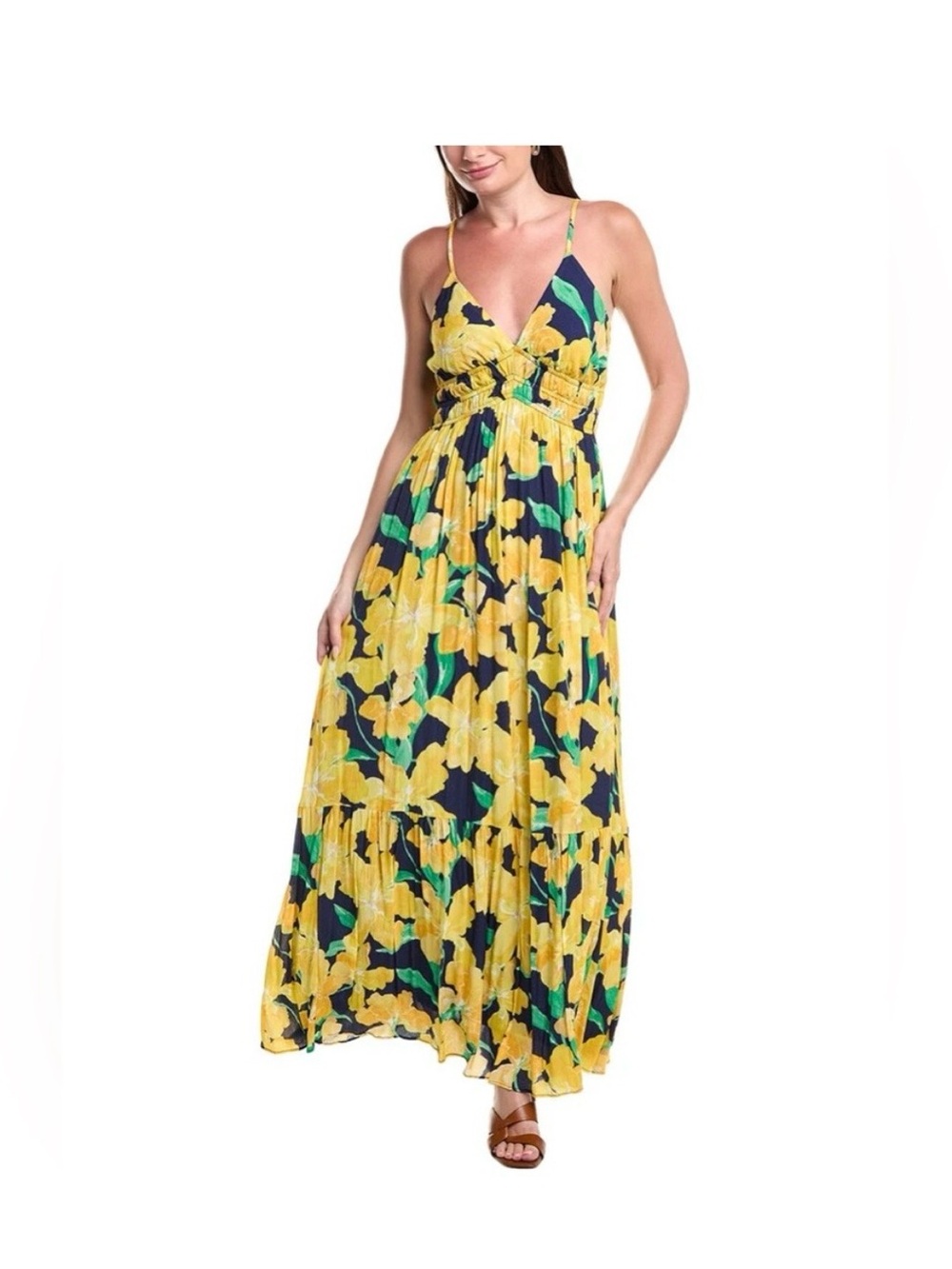 Hutch Yellow Floral V-Neck Spaghetti-Strap Maxi Dress